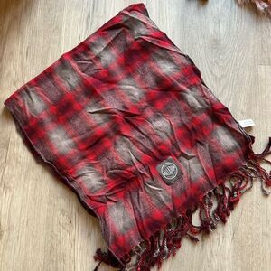 Palladium Red & Gray Plaid Fringe Scarf Grunge